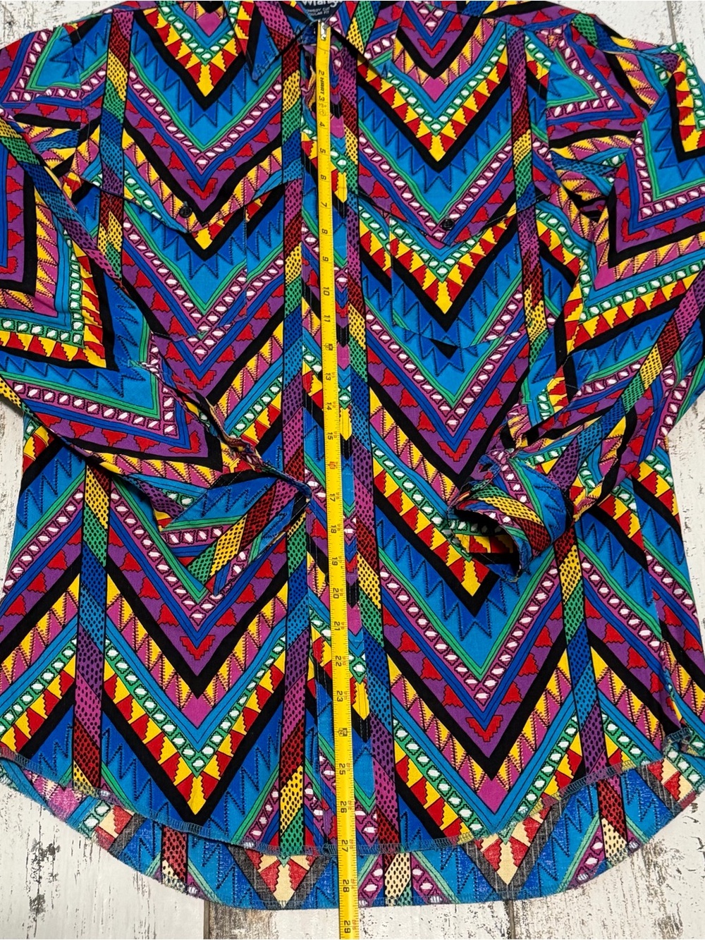Vintage 90’s Wrangler Brushpopper Aztec Western X-long tails Shirt 15 1/2 - 34 - Picture 6 of 9